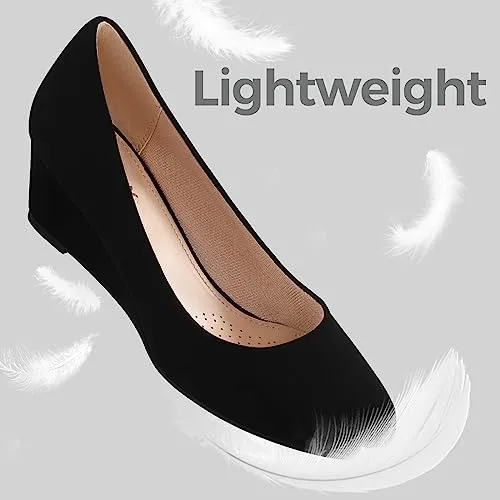 Ankis Gold Wedges for Women, Low Heel Women's Wedge Comfortable Closed Toe Women Pumps Dress Shoes -2Inch