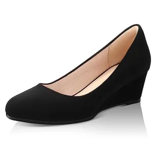 Ankis Gold Wedges for Women, Low Heel Women's Wedge Comfortable Closed Toe Women Pumps Dress Shoes -2Inch