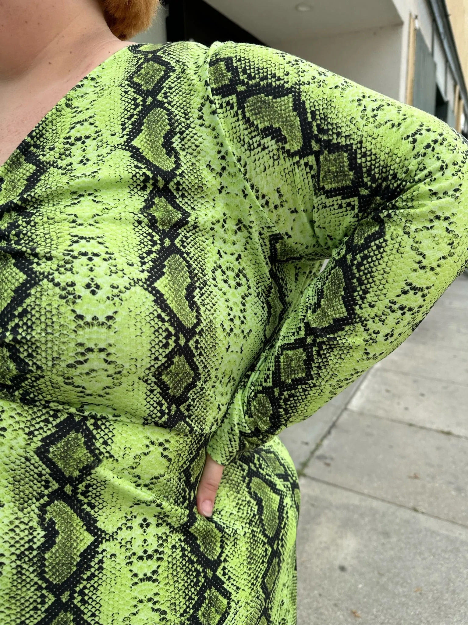 ASOS Lime Green and Black Snake Pattern Maxi with Twist-Front, Size 26