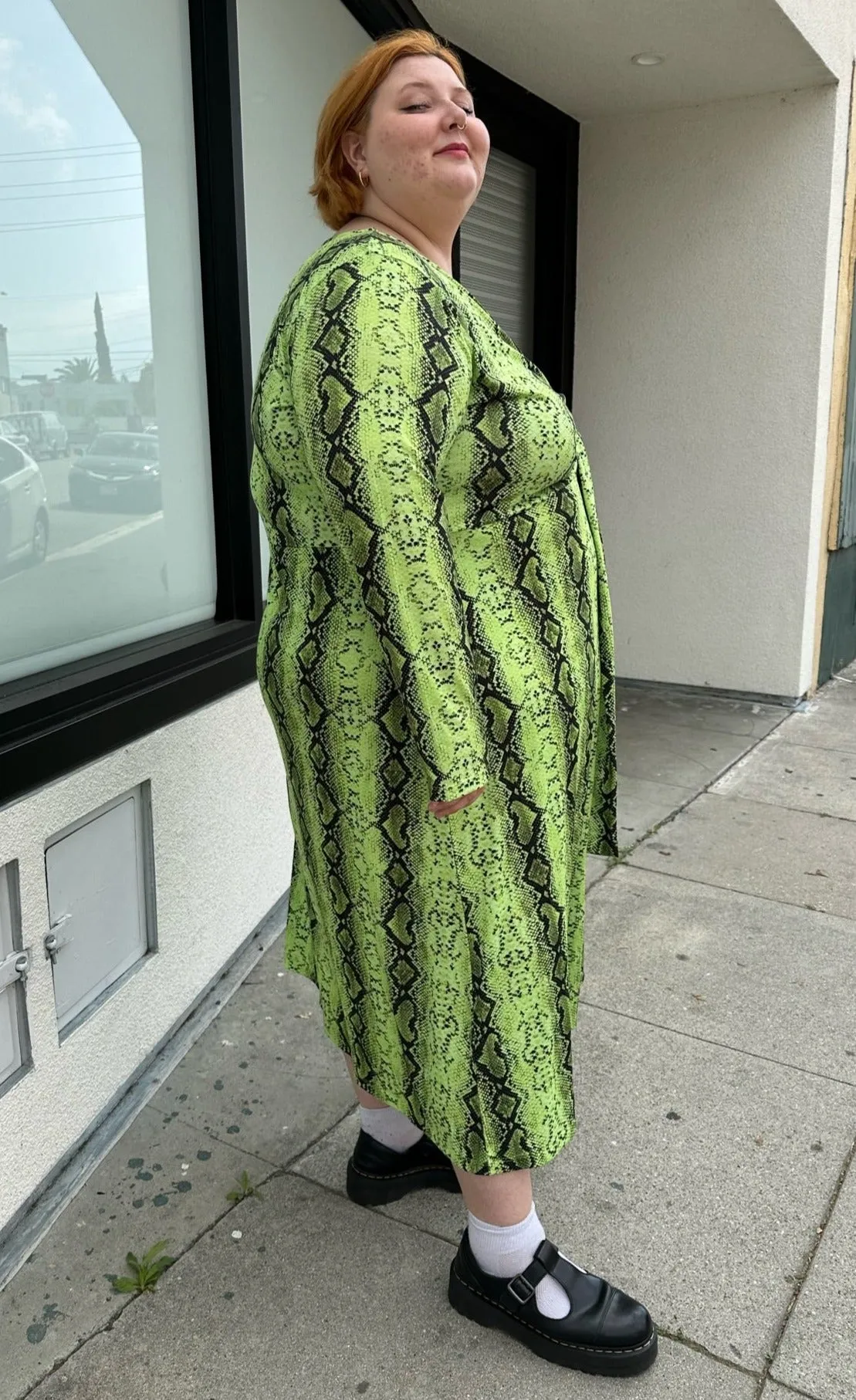 ASOS Lime Green and Black Snake Pattern Maxi with Twist-Front, Size 26