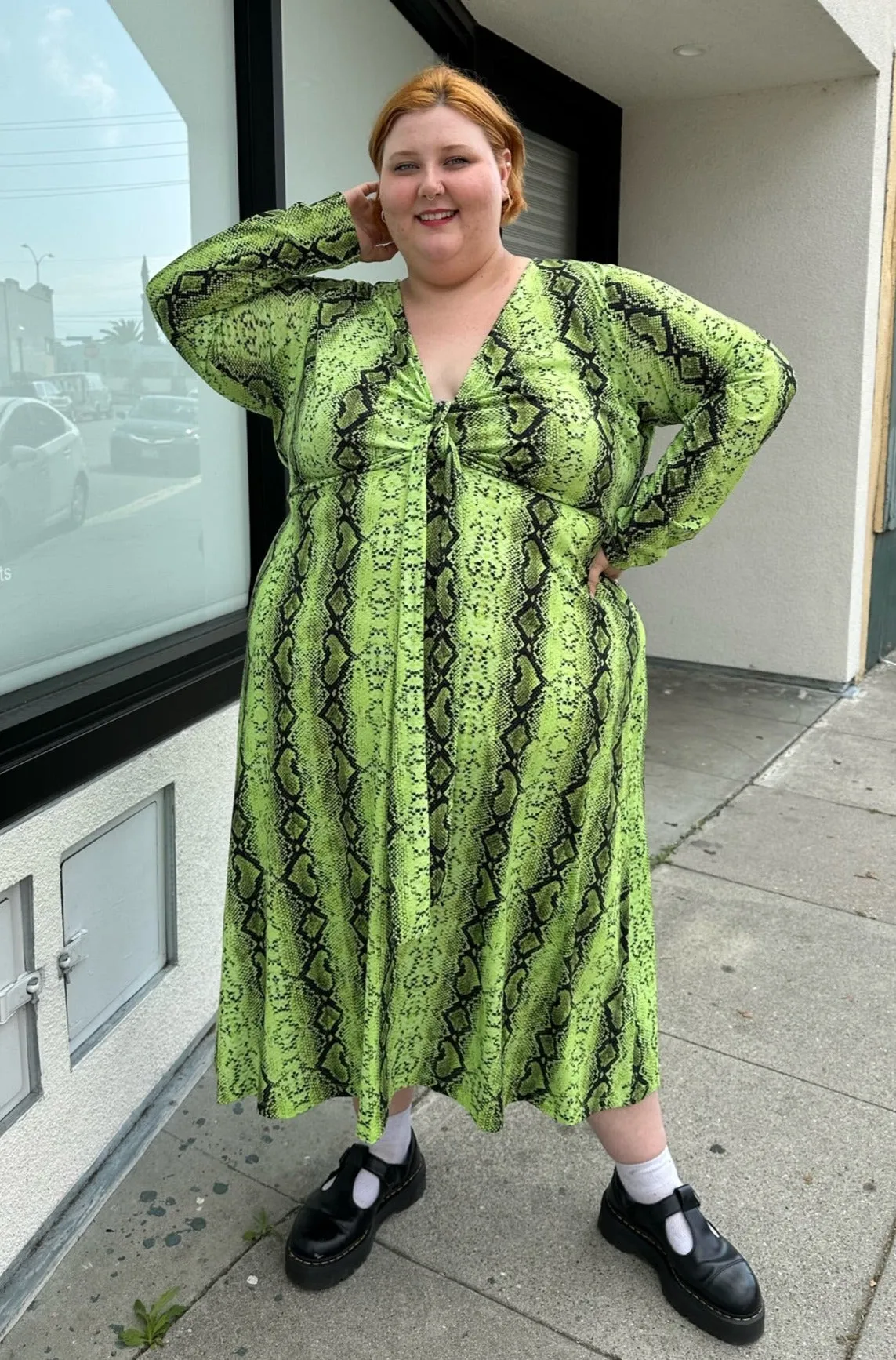 ASOS Lime Green and Black Snake Pattern Maxi with Twist-Front, Size 26
