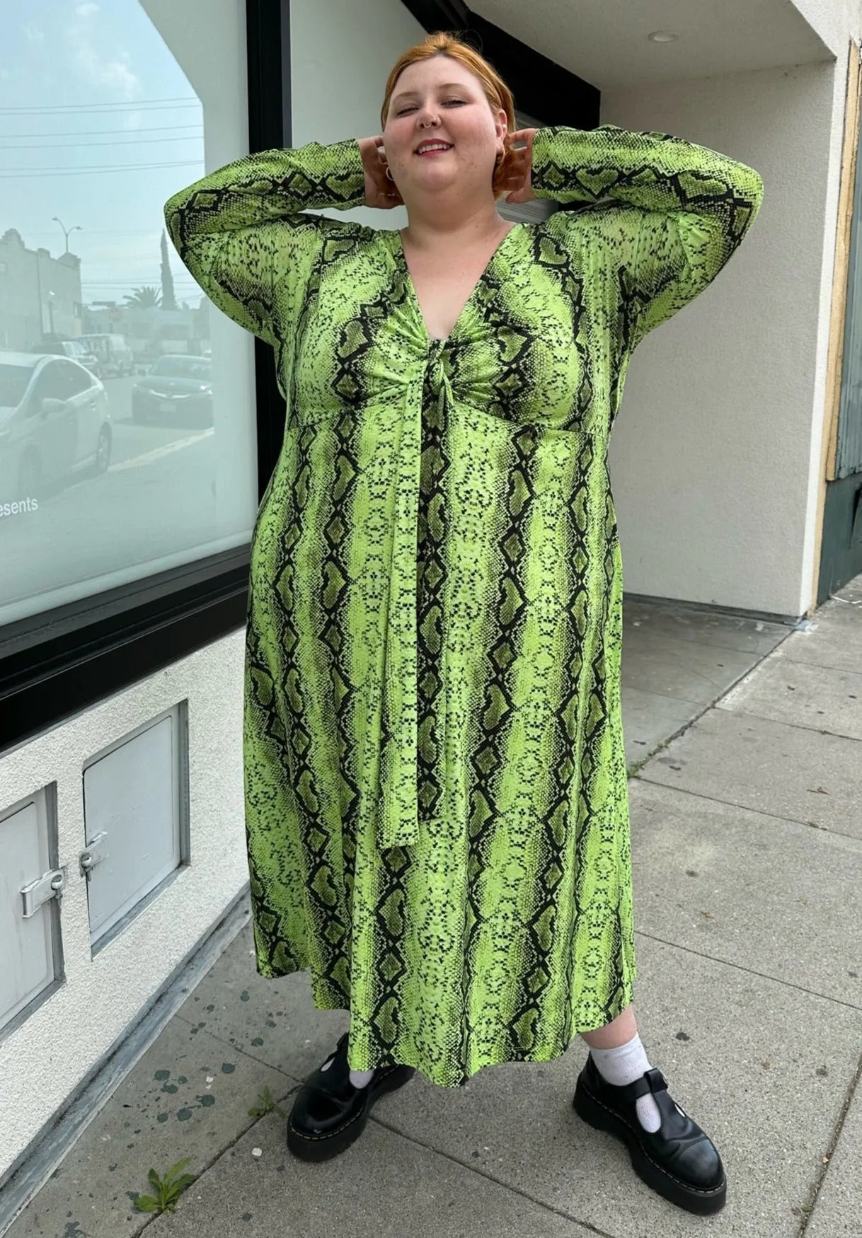 ASOS Lime Green and Black Snake Pattern Maxi with Twist-Front, Size 26