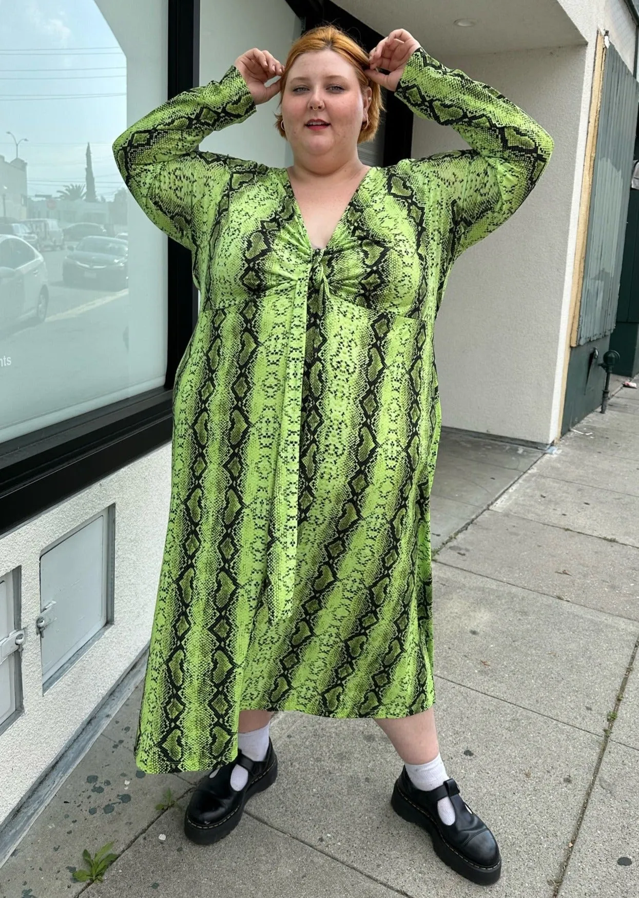 ASOS Lime Green and Black Snake Pattern Maxi with Twist-Front, Size 26