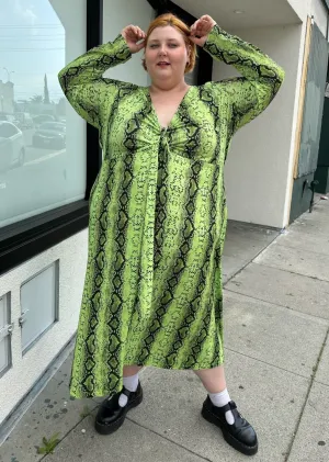 ASOS Lime Green and Black Snake Pattern Maxi with Twist-Front, Size 26