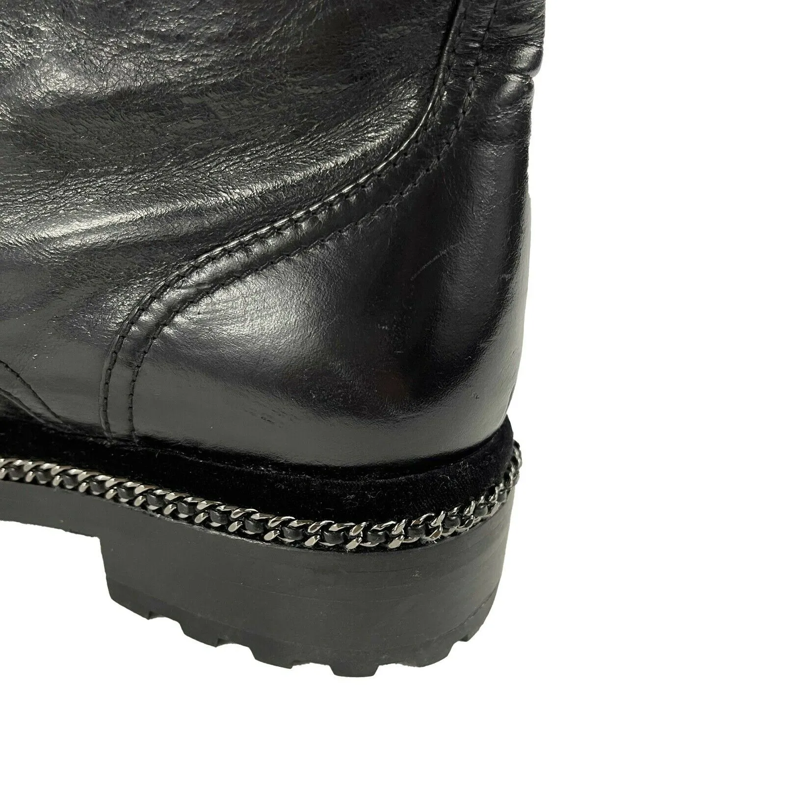 CHANEL Black Leather Combat Boots with Trim and Faux Pearl CC Details - SZ 36- 6