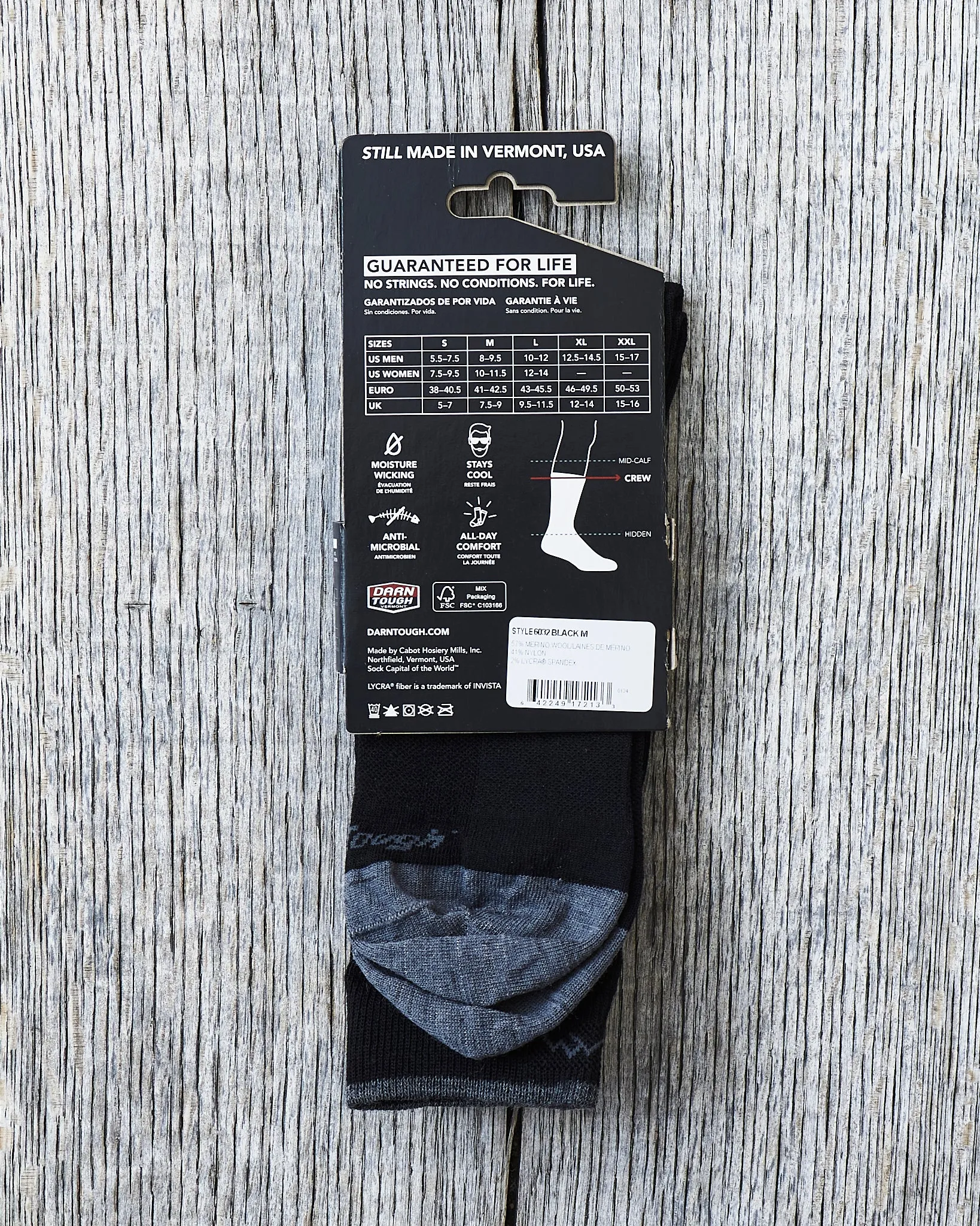 Darn Tough 6032 Black Merino Wool Lifestyle Crew Lightweight Socks