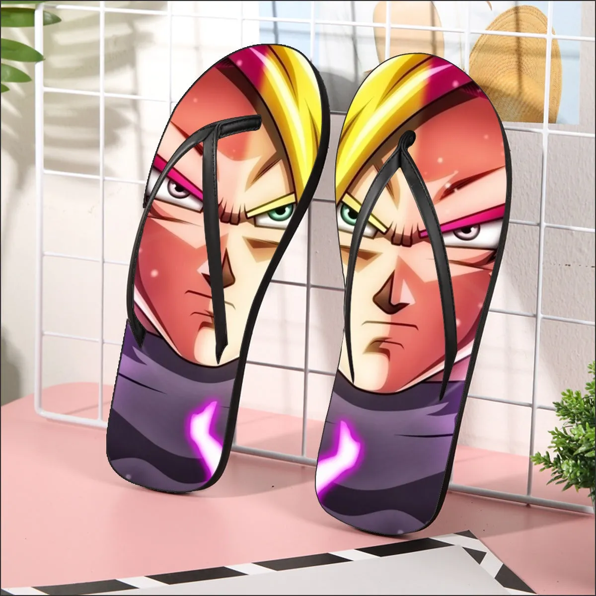 DBZ Goku God Half Rose and Golden Portrait Dope Design Flip Flops