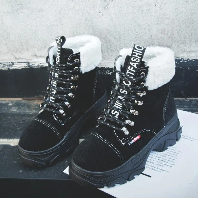 Europe and the United States autumn and winter new ins fashion new plus velvet women's boots cattle suede platform boots