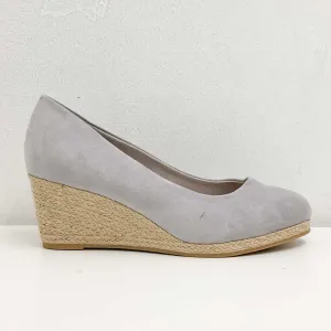Evans Grey Faux Suede Woven Wedge Slip On Shoes UK 7EEE