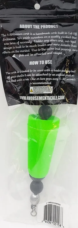 Four Horsemen Tackle Concave Popper Cork Green 3" 1pk
