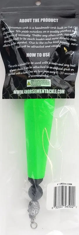 Four Horsemen Tackle Concave Popper Cork Green 4" 1pk