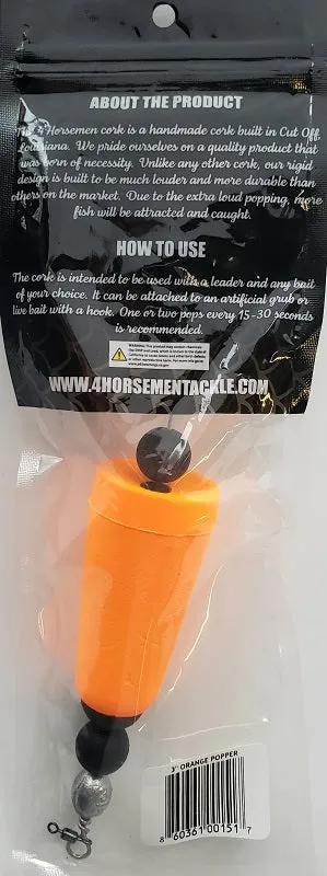 Four Horsemen Tackle Concave Popper Cork Orange 3" 1pk