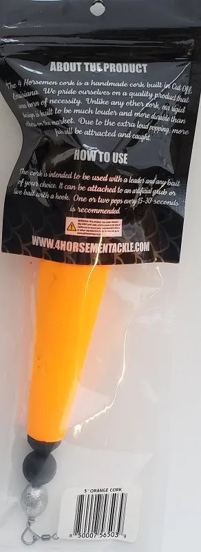 Four Horsemen Tackle Concave Popper Cork Orange 5" 1pk