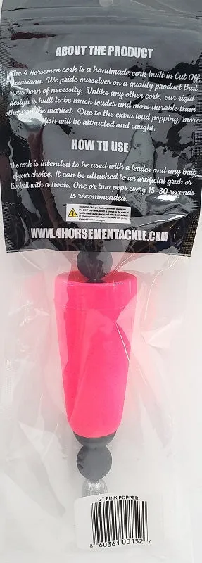 Four Horsemen Tackle Concave Popper Cork Pink 3" 1pk