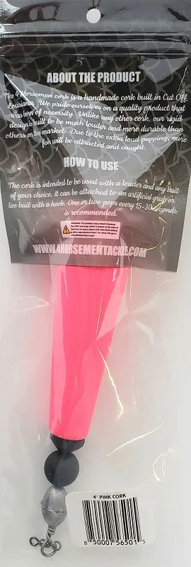 Four Horsemen Tackle Concave Popper Cork Pink 4" 1pk