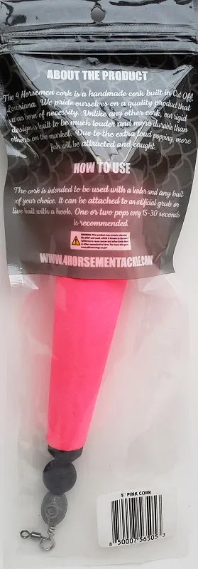 Four Horsemen Tackle Concave Popper Cork Pink 5" 1pk