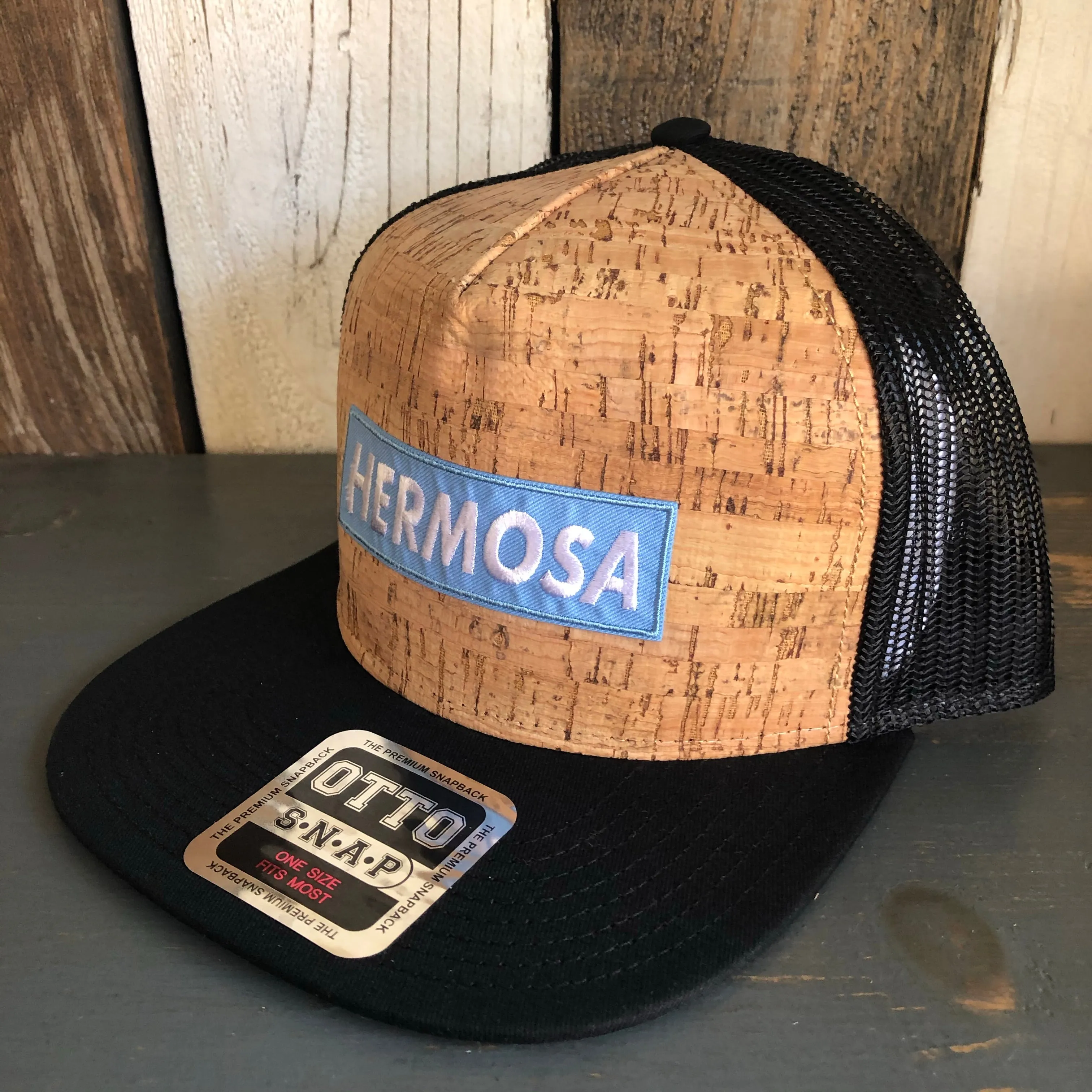 Hermosa Beach SUPREME HERMOSA Premium Cork Trucker Hat (Black)