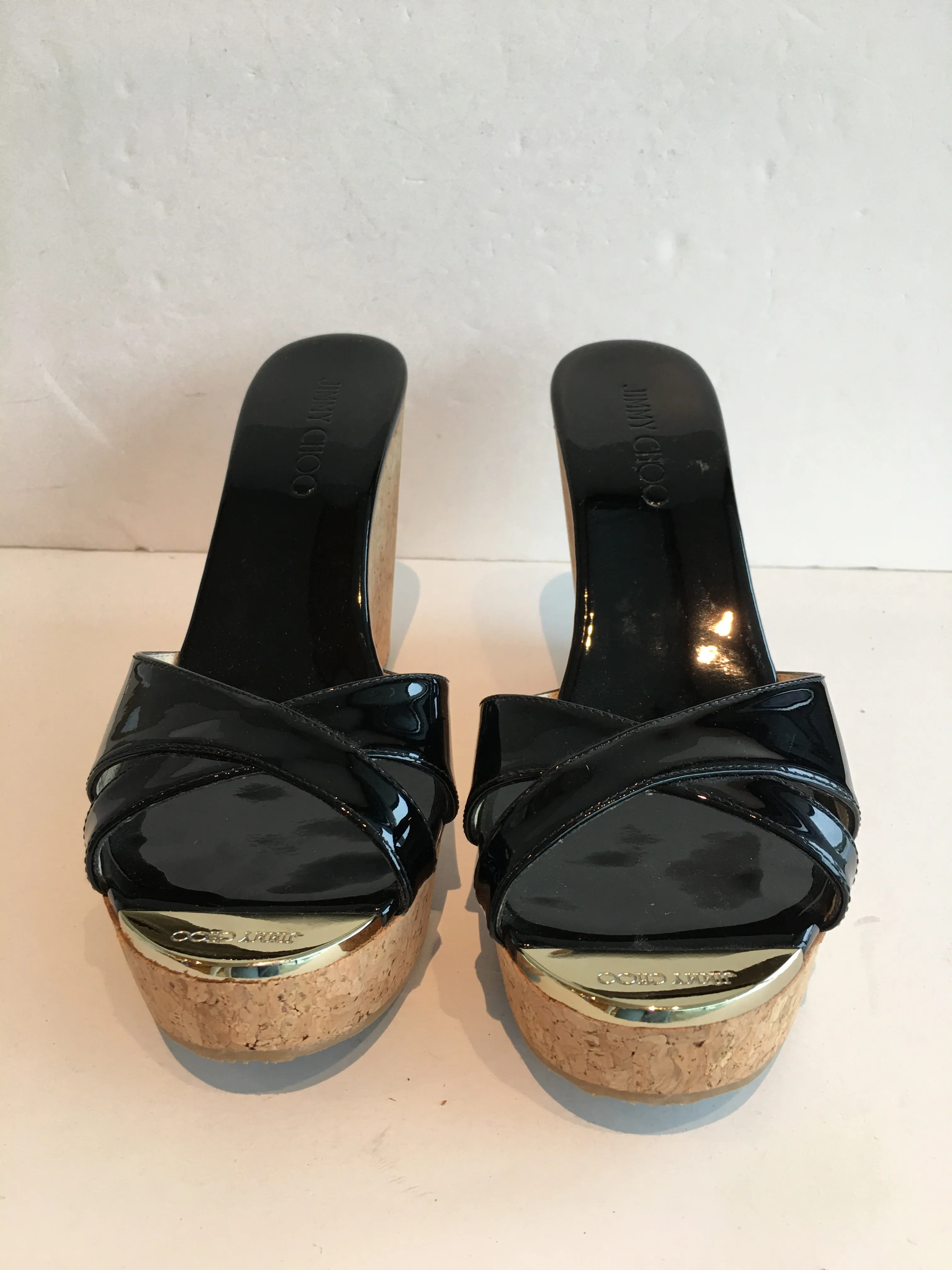 Jimmy Choo Patent Platform Wedges