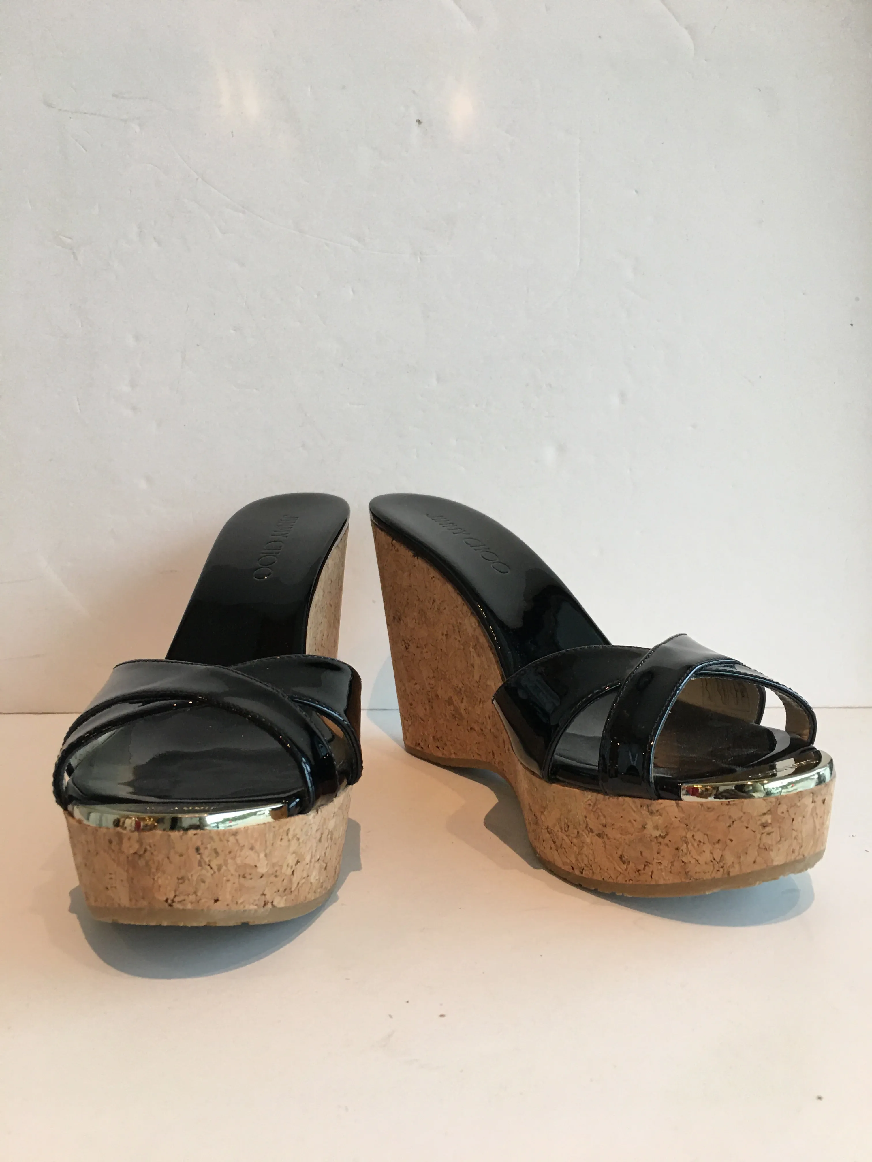 Jimmy Choo Patent Platform Wedges