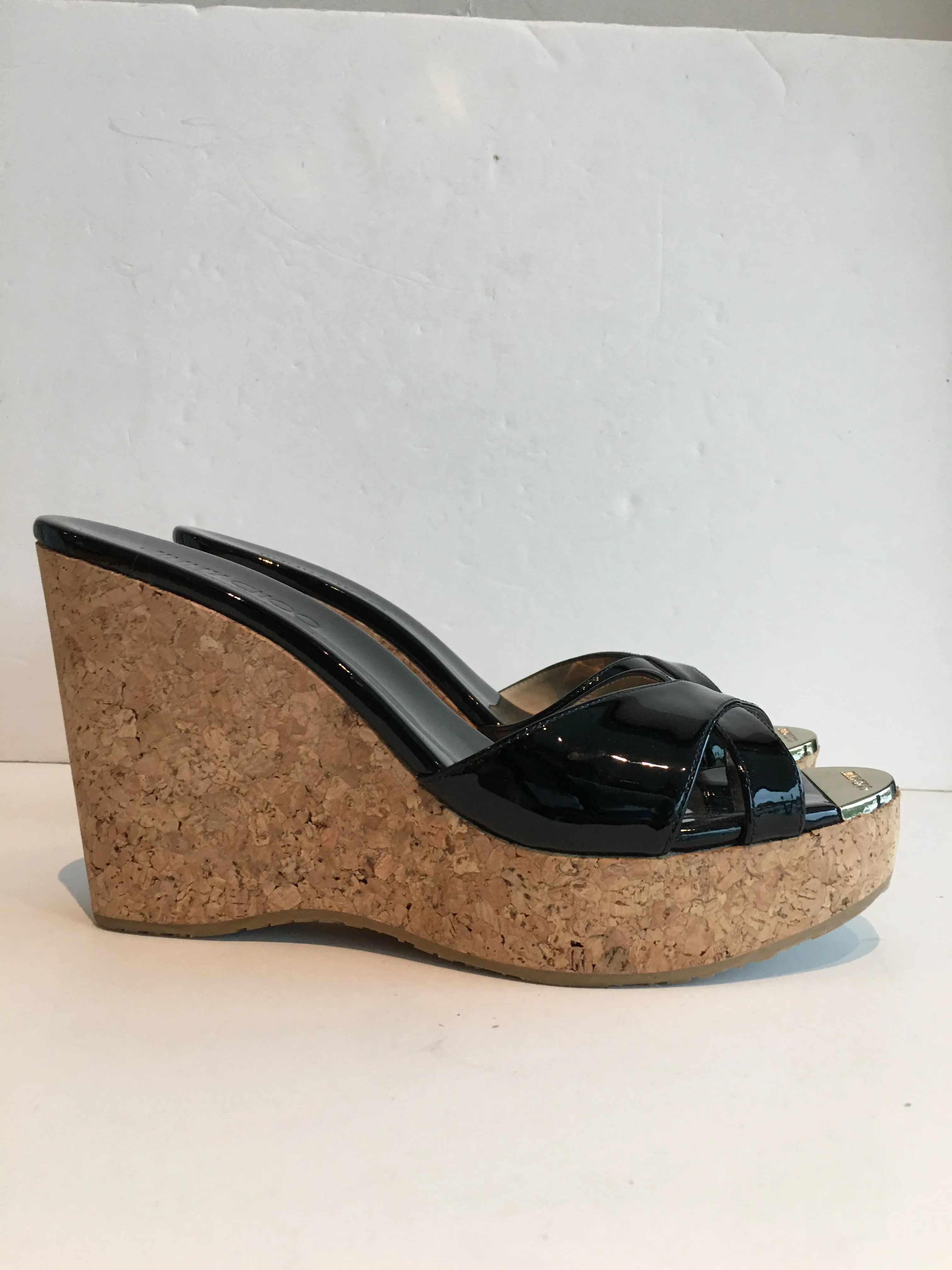 Jimmy Choo Patent Platform Wedges
