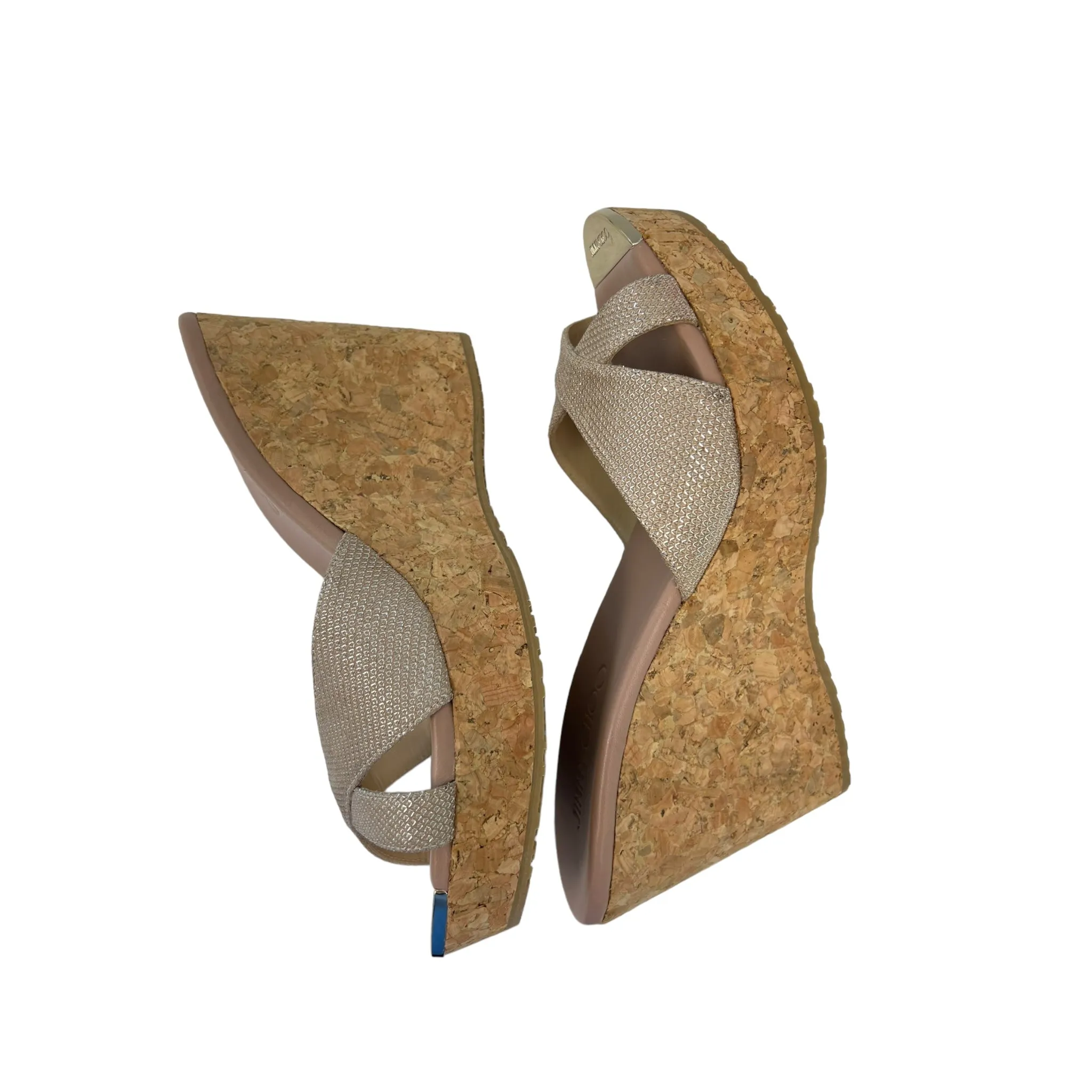 Jimmy Choo Perfume Wedge Powder Pink Cork Wedges Slide Sandals Size 39