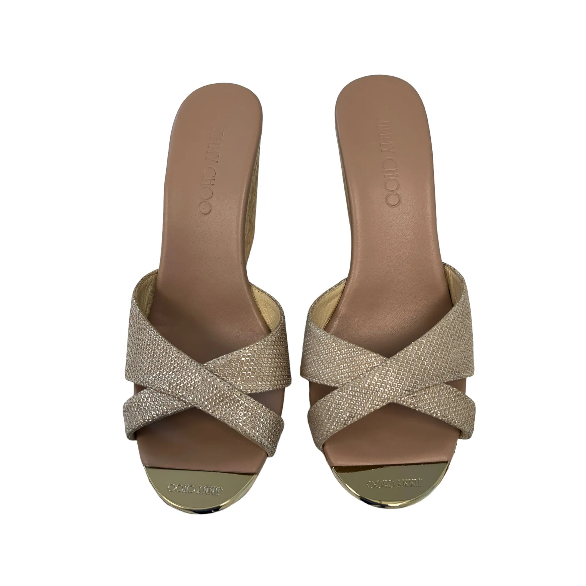 Jimmy Choo Perfume Wedge Powder Pink Cork Wedges Slide Sandals Size 39