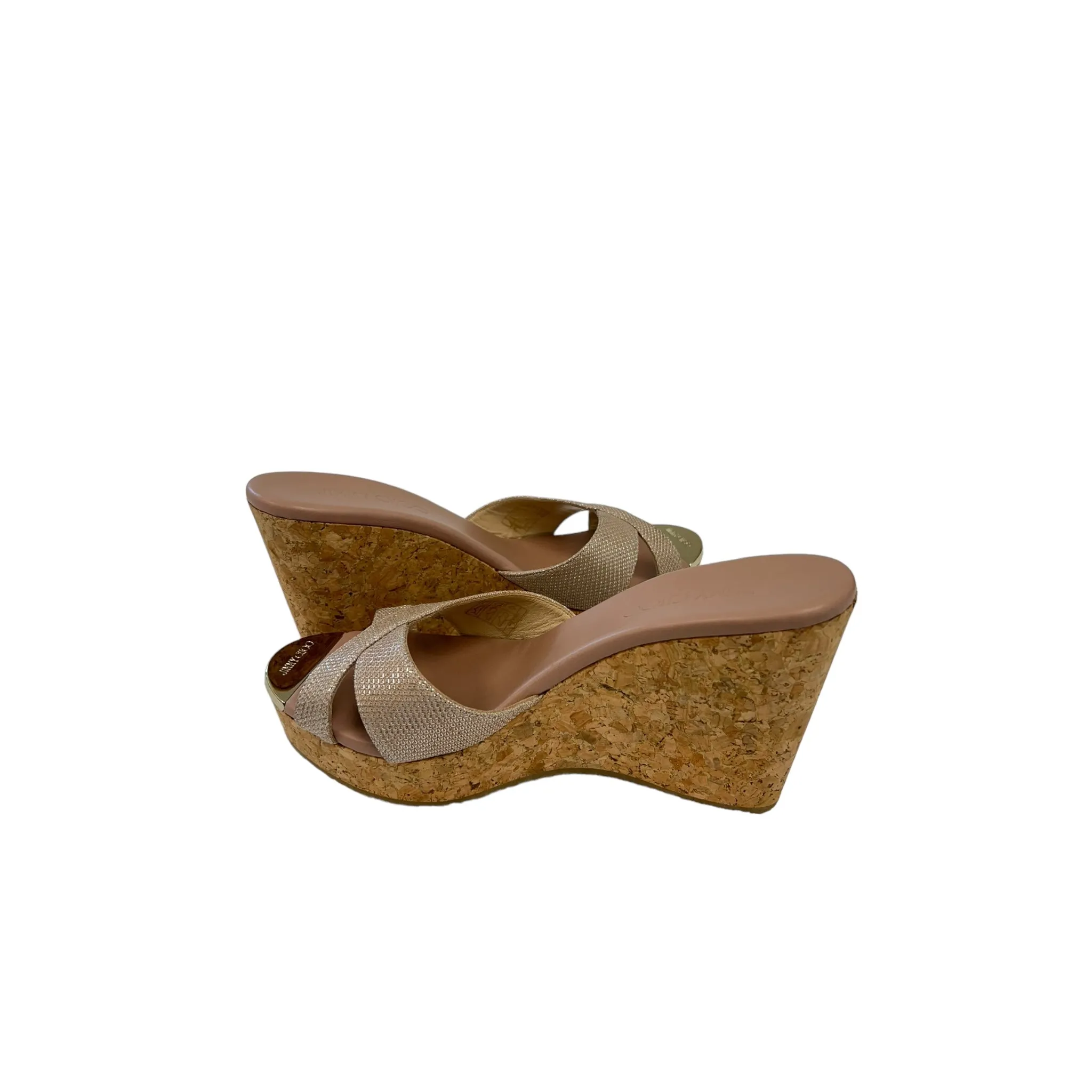 Jimmy Choo Perfume Wedge Powder Pink Cork Wedges Slide Sandals Size 39