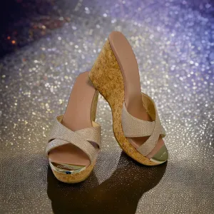 Jimmy Choo Perfume Wedge Powder Pink Cork Wedges Slide Sandals Size 39