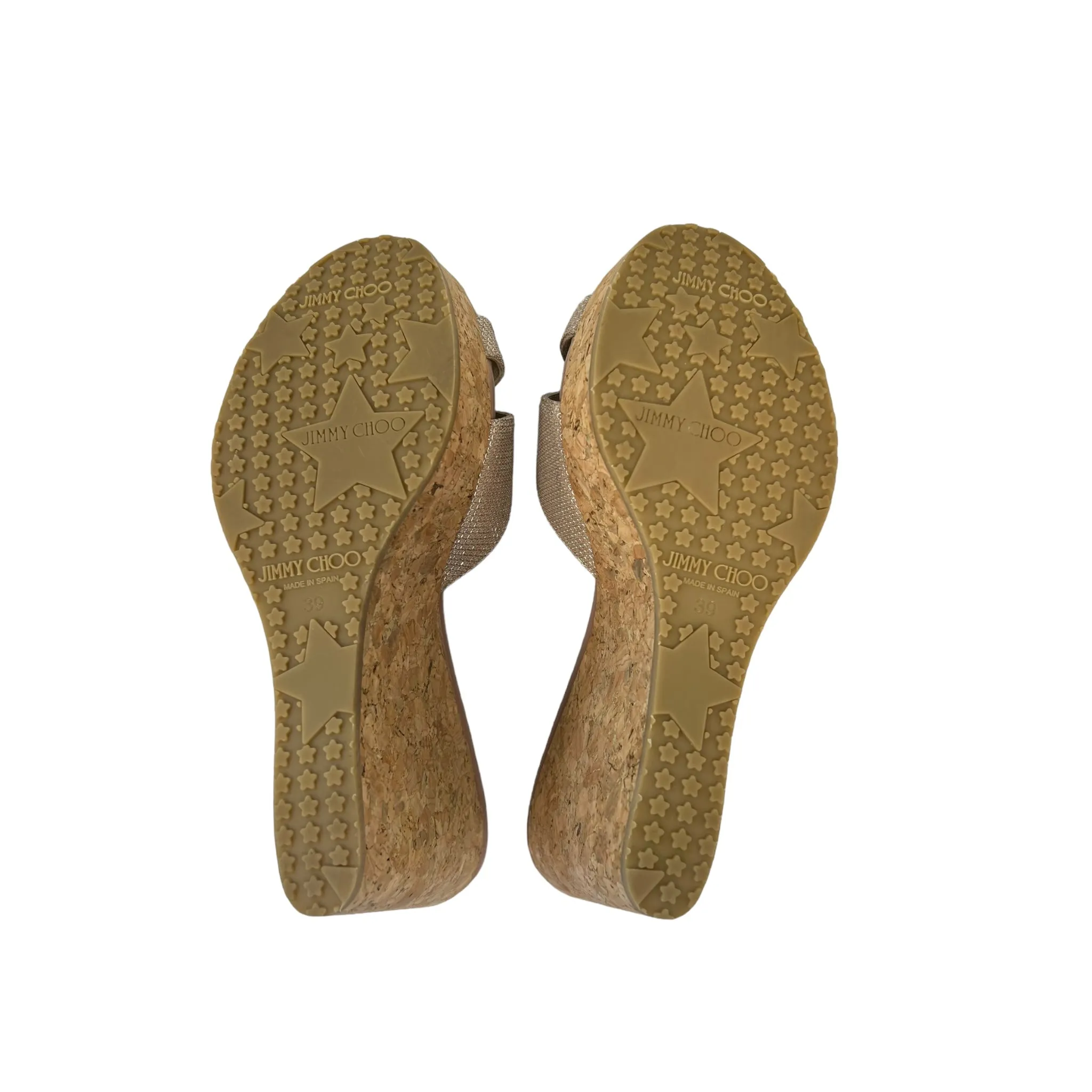 Jimmy Choo Perfume Wedge Powder Pink Cork Wedges Slide Sandals Size 39
