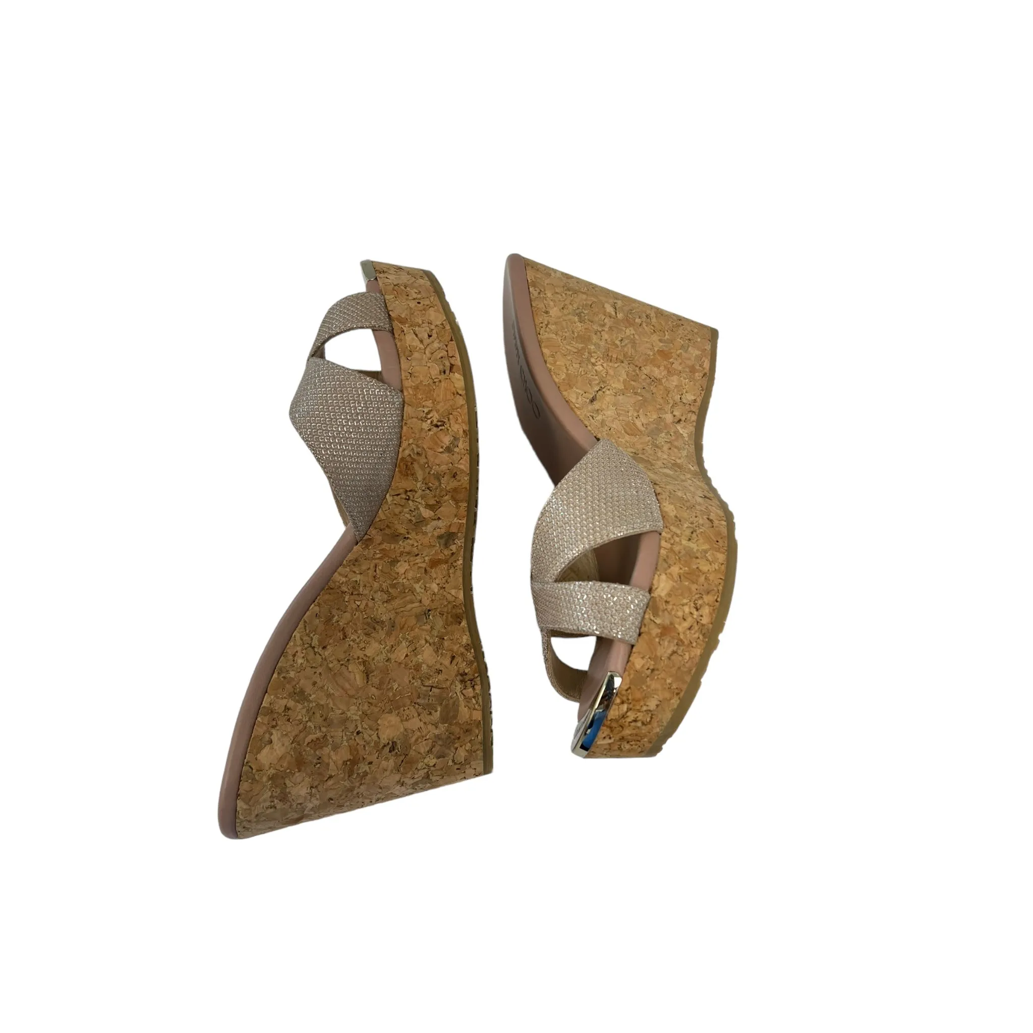 Jimmy Choo Perfume Wedge Powder Pink Cork Wedges Slide Sandals Size 39