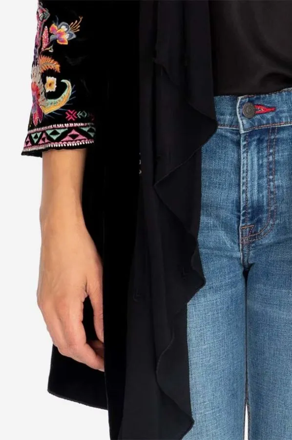 JOHNNY WAS VELVET SILK DRAPED JACKET Coco