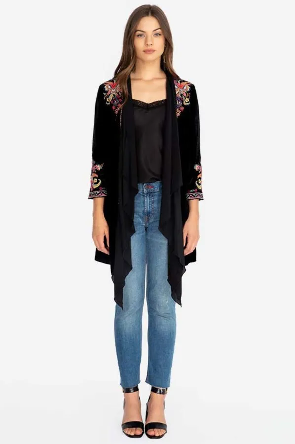 JOHNNY WAS VELVET SILK DRAPED JACKET Coco