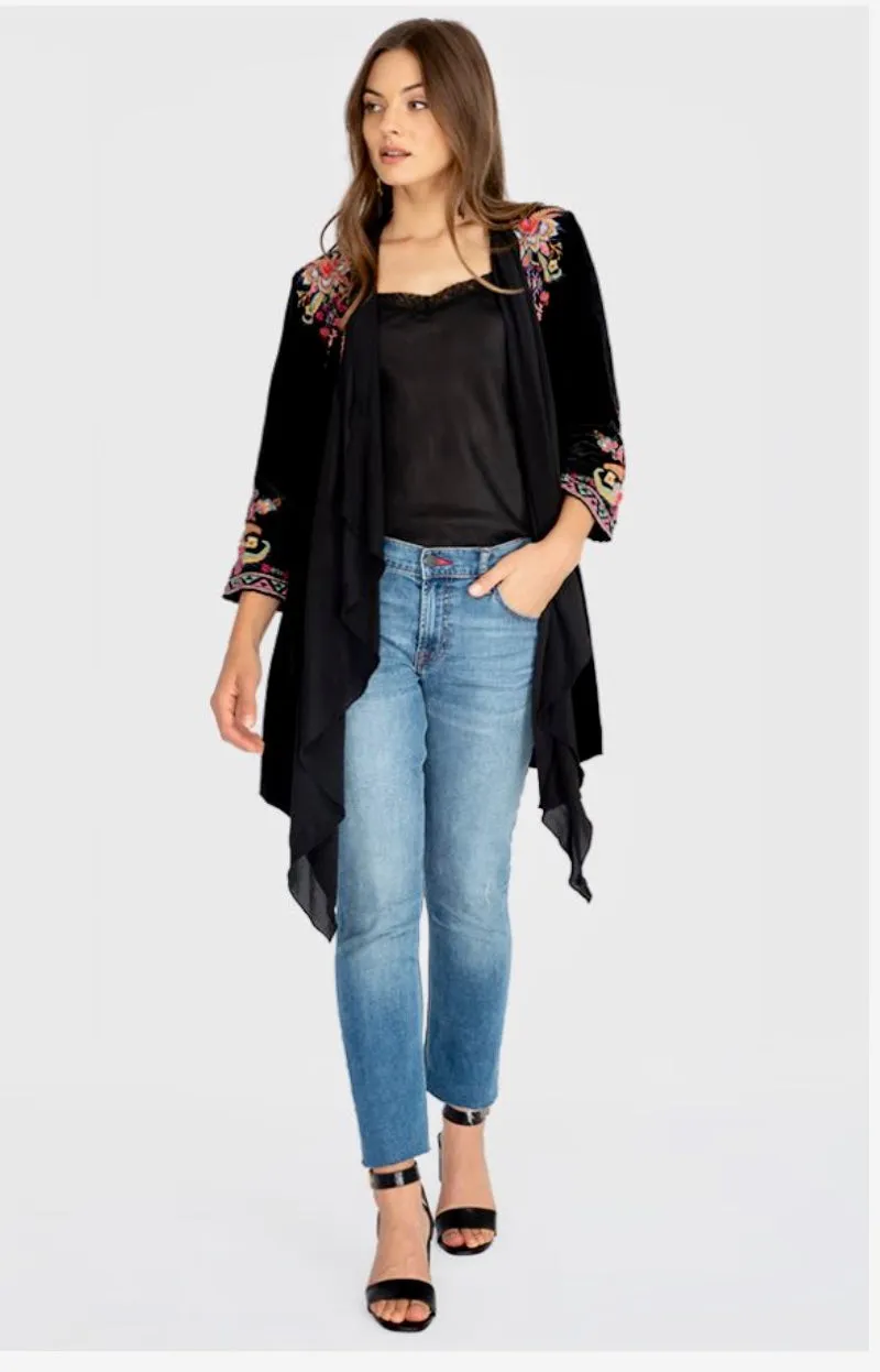 JOHNNY WAS VELVET SILK DRAPED JACKET Coco