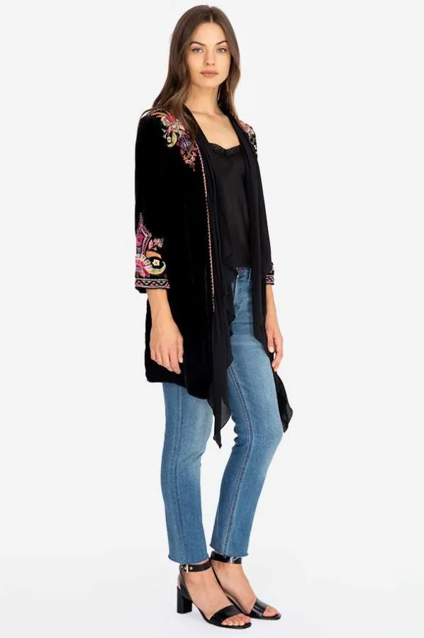 JOHNNY WAS VELVET SILK DRAPED JACKET Coco