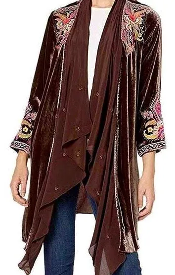 JOHNNY WAS VELVET SILK DRAPED JACKET Coco