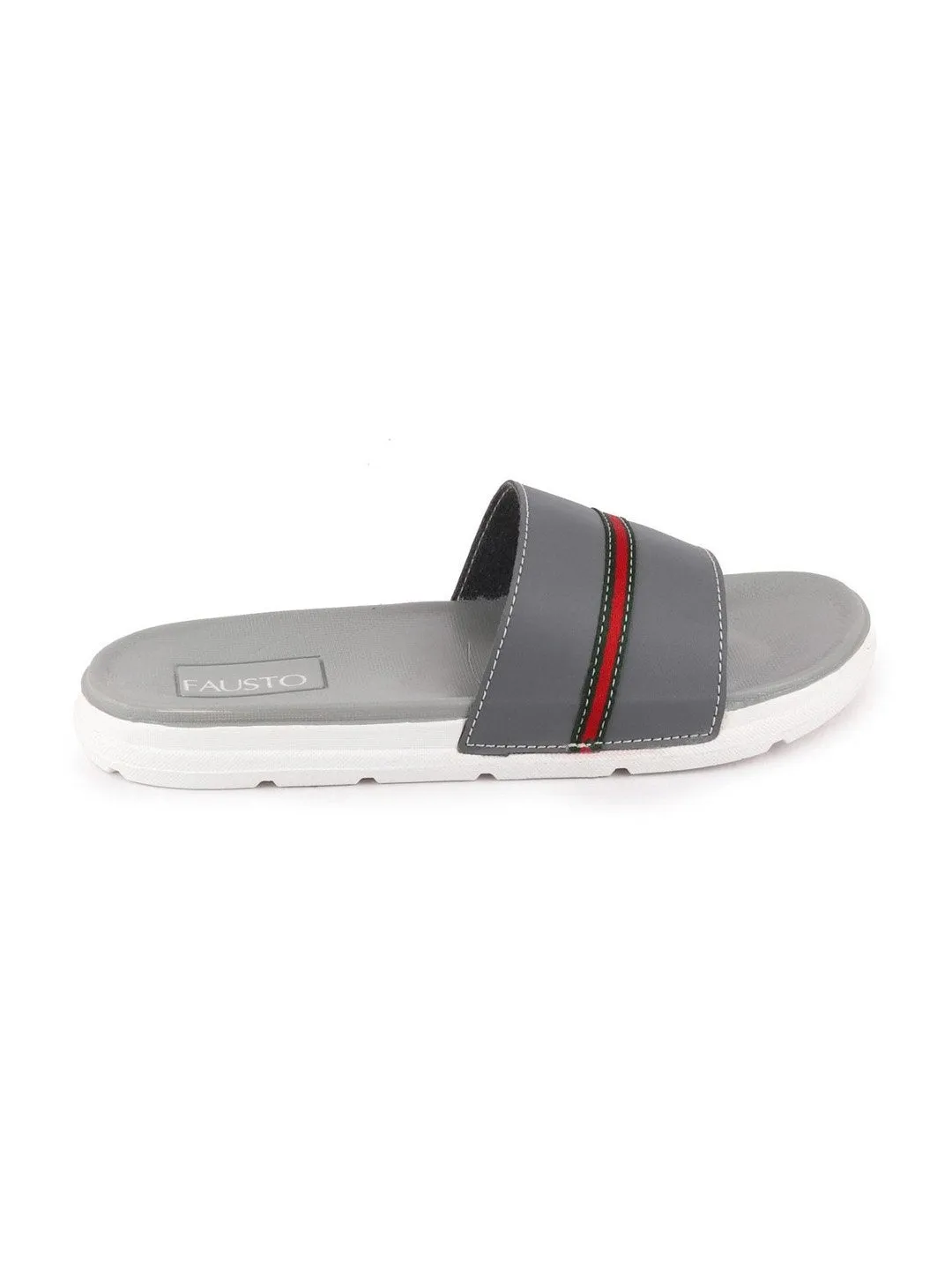 Men Grey Casual Slip-On Color Block Slider Flip-Flops