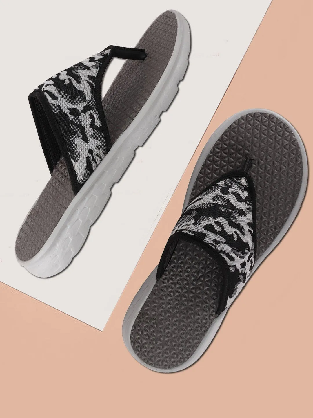 Men Grey Casual Slip-On Printed Flip-Flops