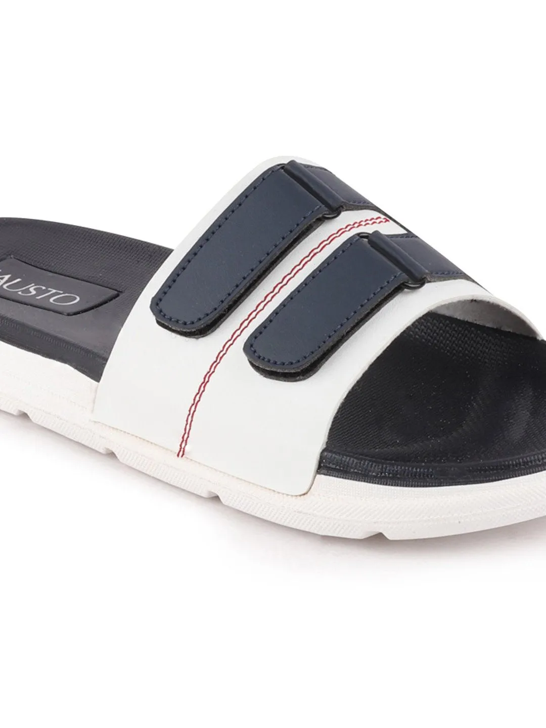 Men White/Navy Blue Casual Slip-On Multistrap Slider Flip-Flops