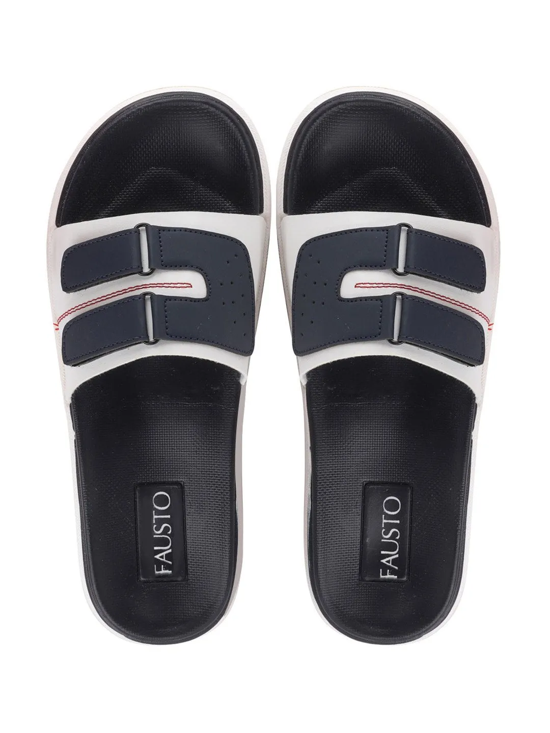 Men White/Navy Blue Casual Slip-On Multistrap Slider Flip-Flops