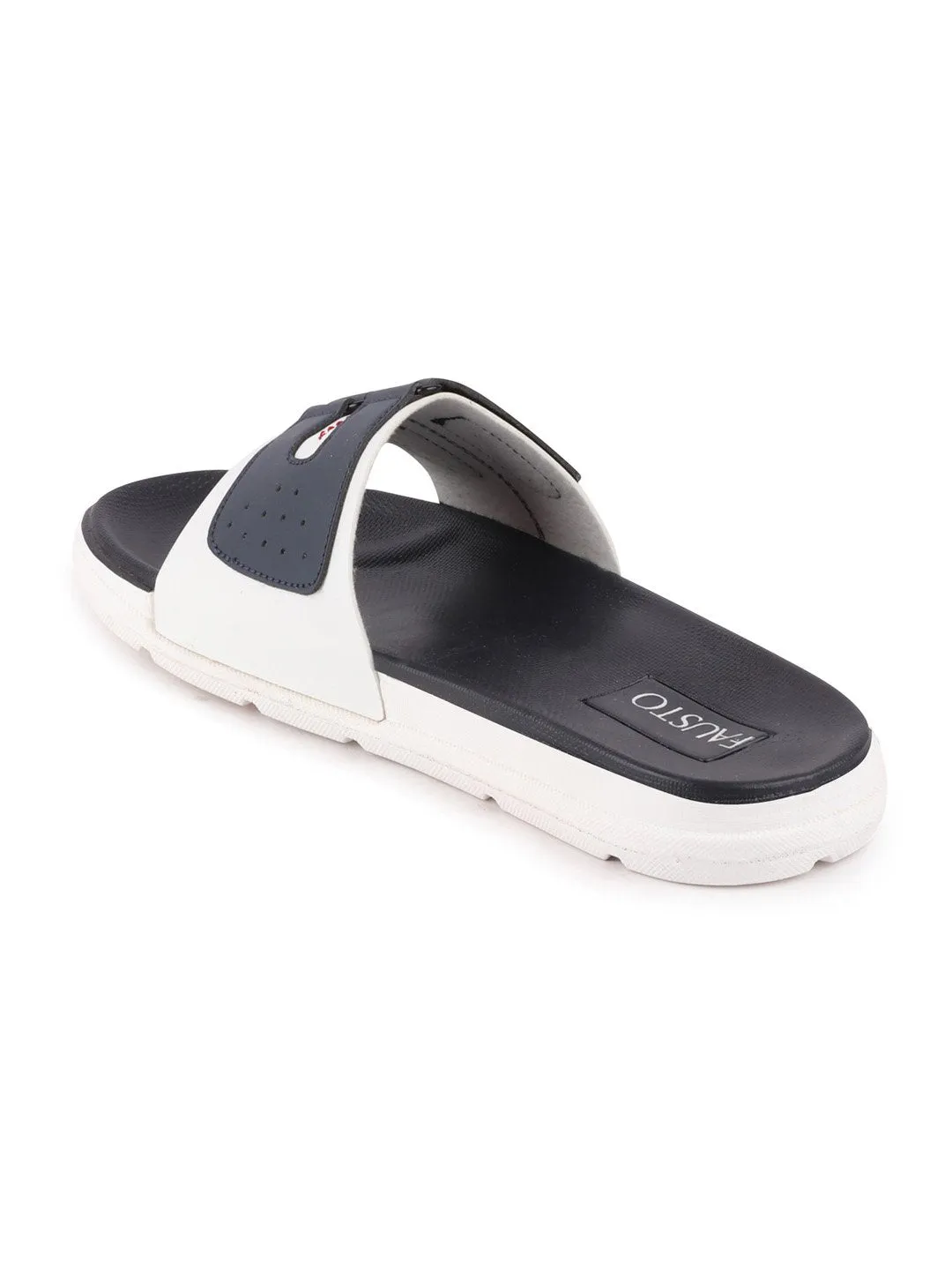 Men White/Navy Blue Casual Slip-On Multistrap Slider Flip-Flops