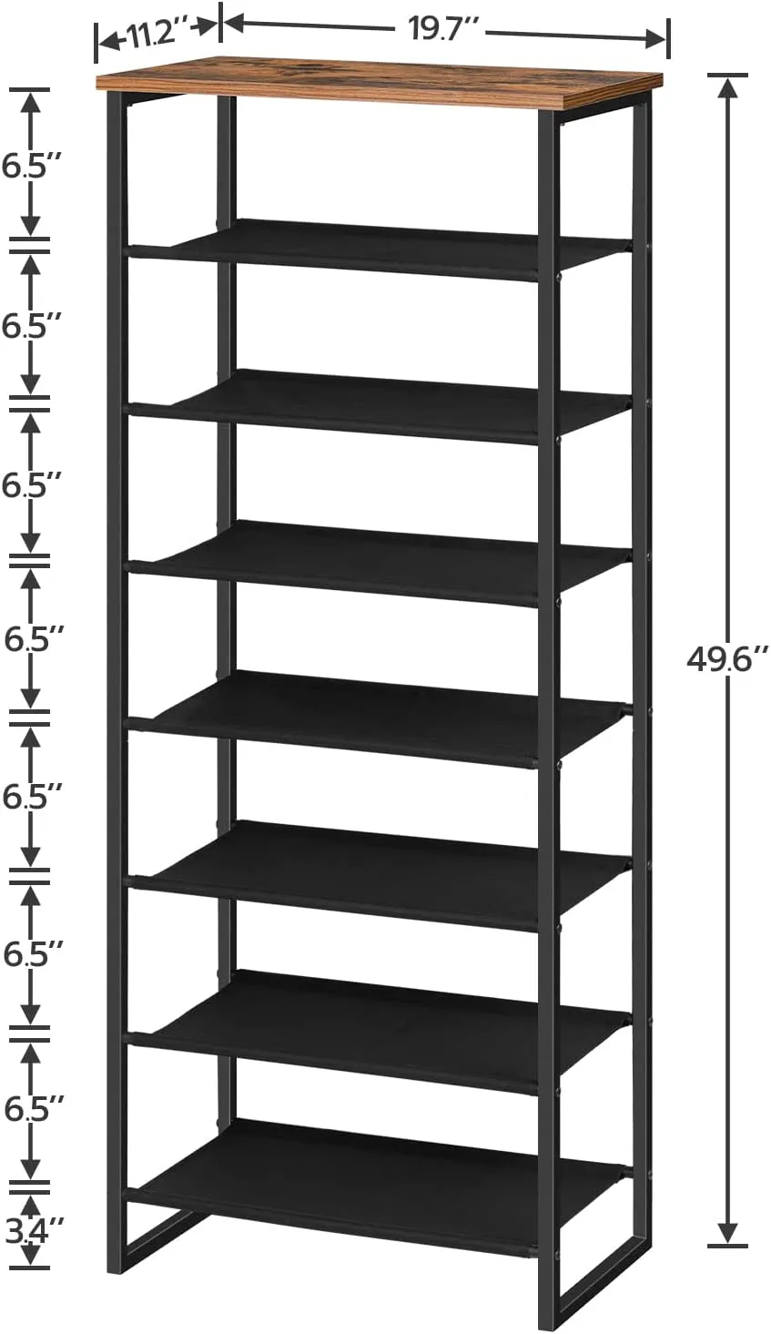 Narrow Shoe Rack, 8 Tier Tall Shoe Organizer with 7 Fabric Shelves, Metal Frame, Shoe Storage