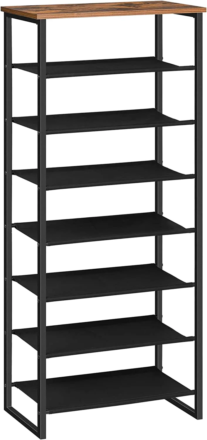 Narrow Shoe Rack, 8 Tier Tall Shoe Organizer with 7 Fabric Shelves, Metal Frame, Shoe Storage
