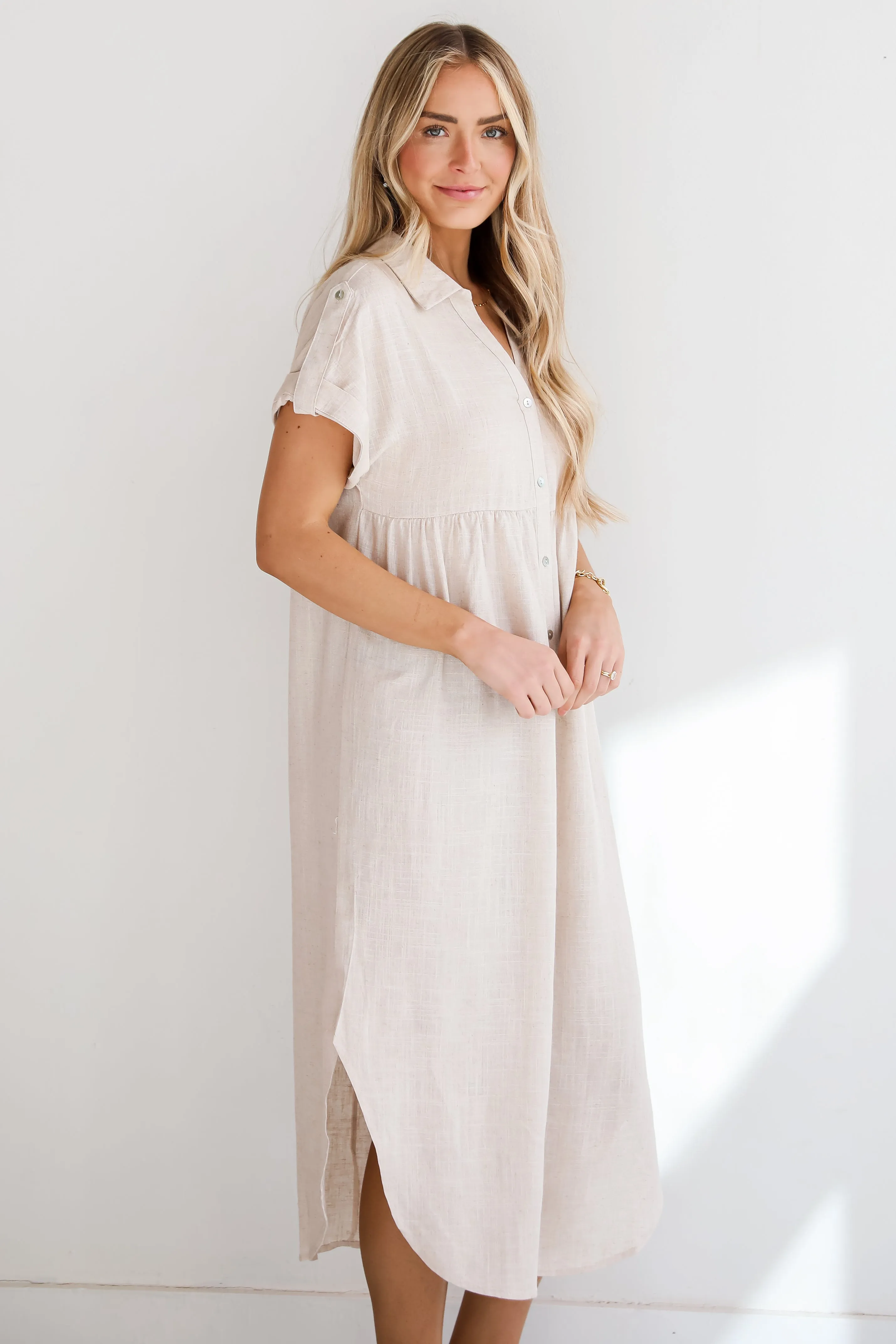 Sophisticated Beauty Linen Midi Dress