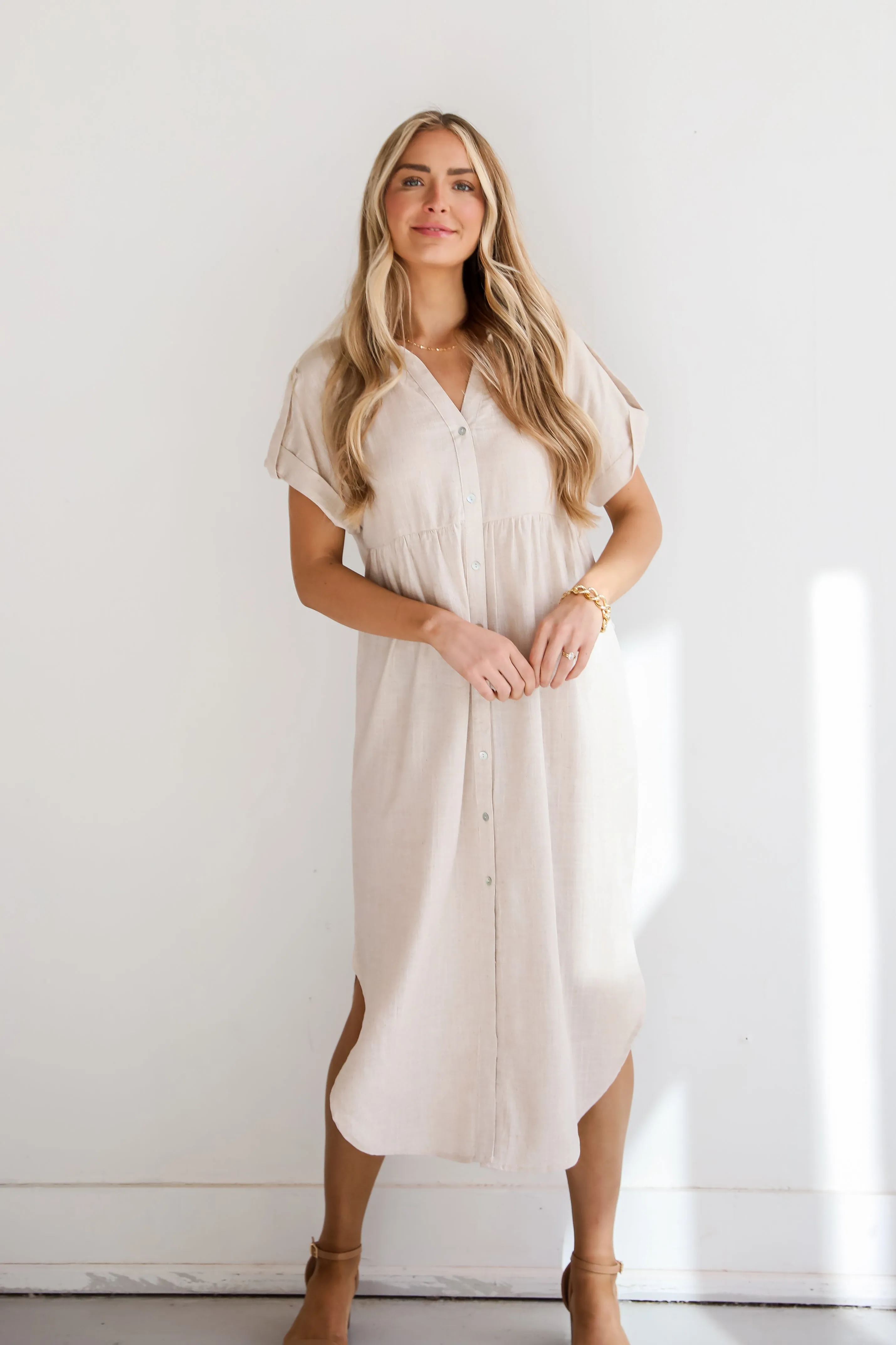 Sophisticated Beauty Linen Midi Dress