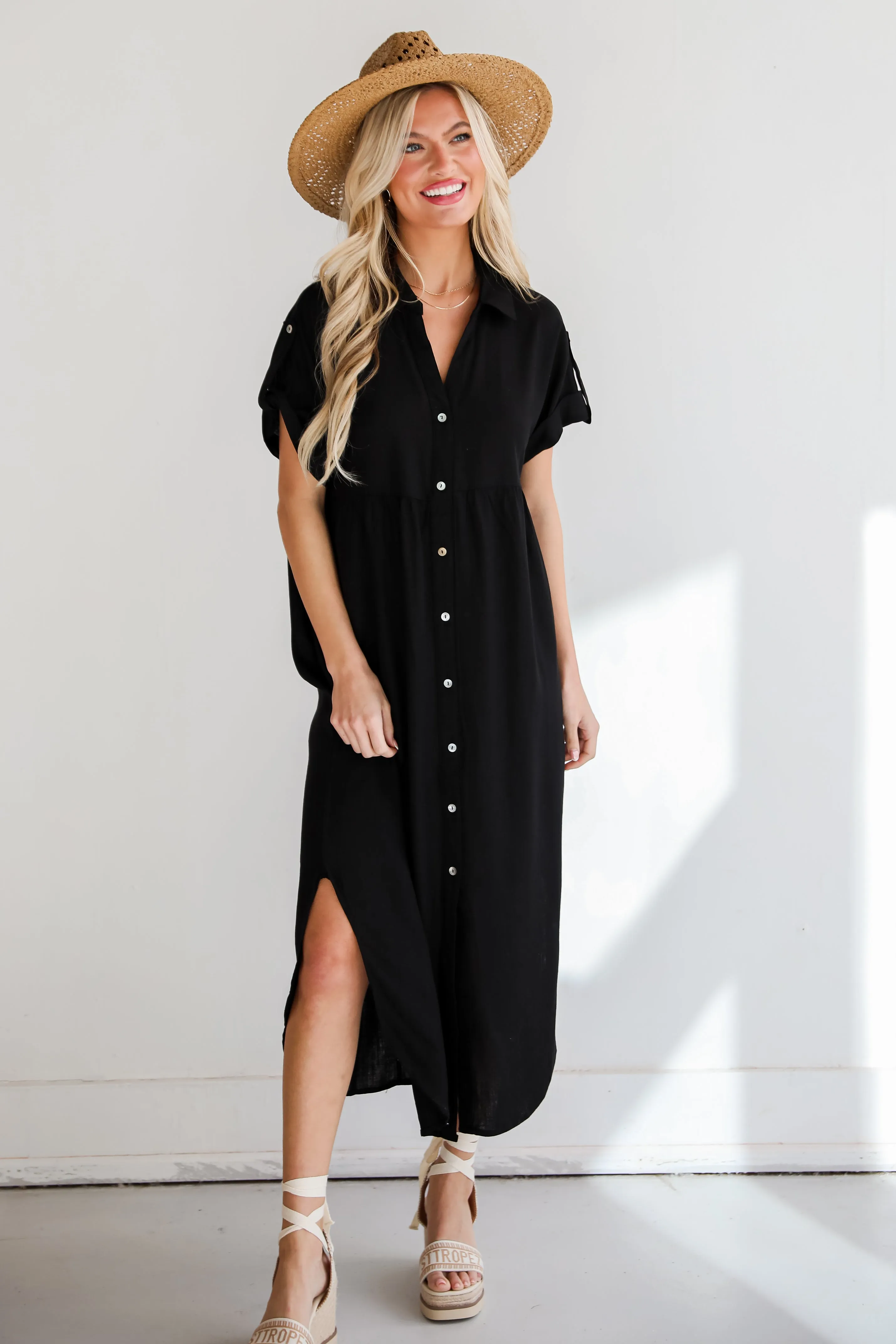 Sophisticated Beauty Linen Midi Dress