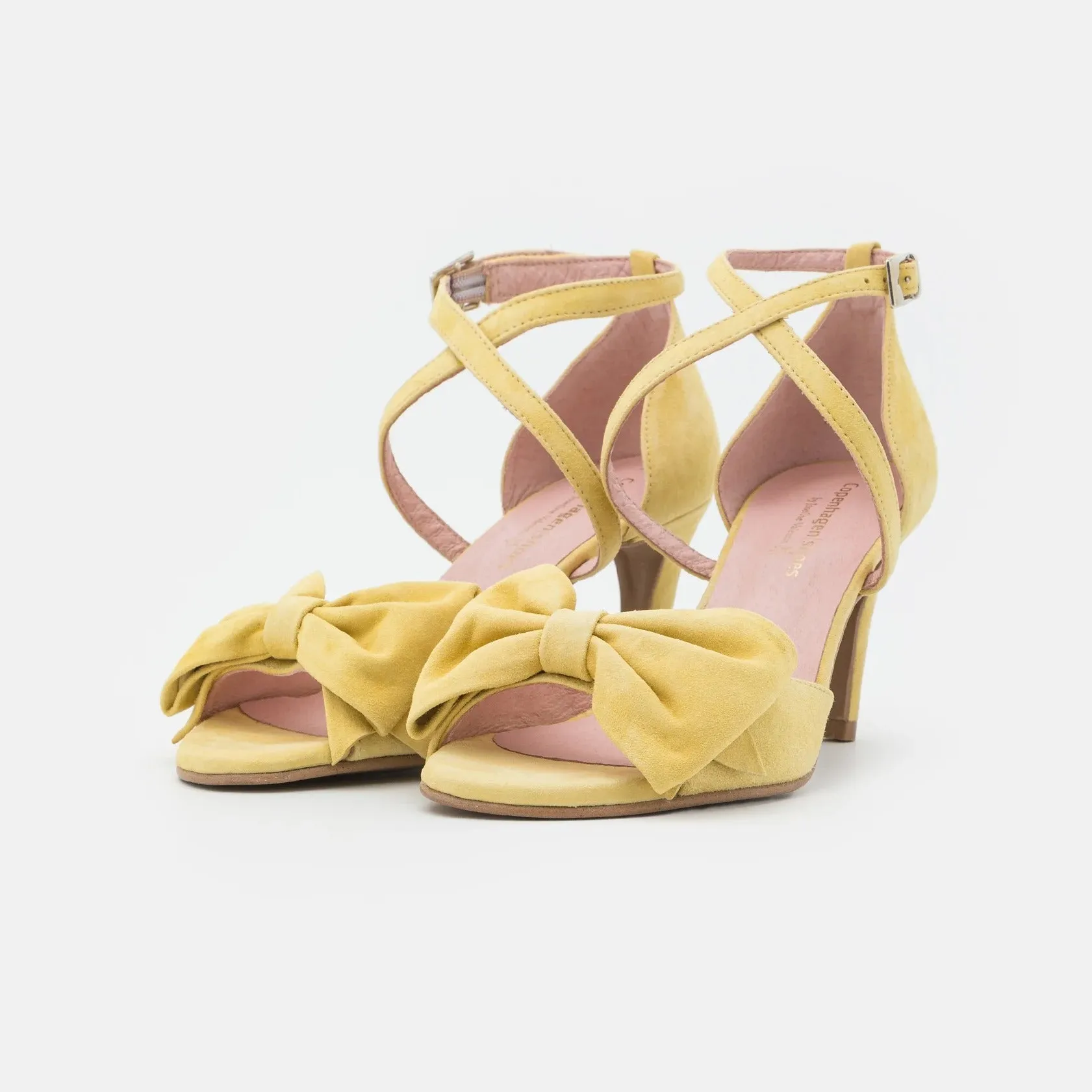 Suede Stiletto Sandal with Bow - Yellow