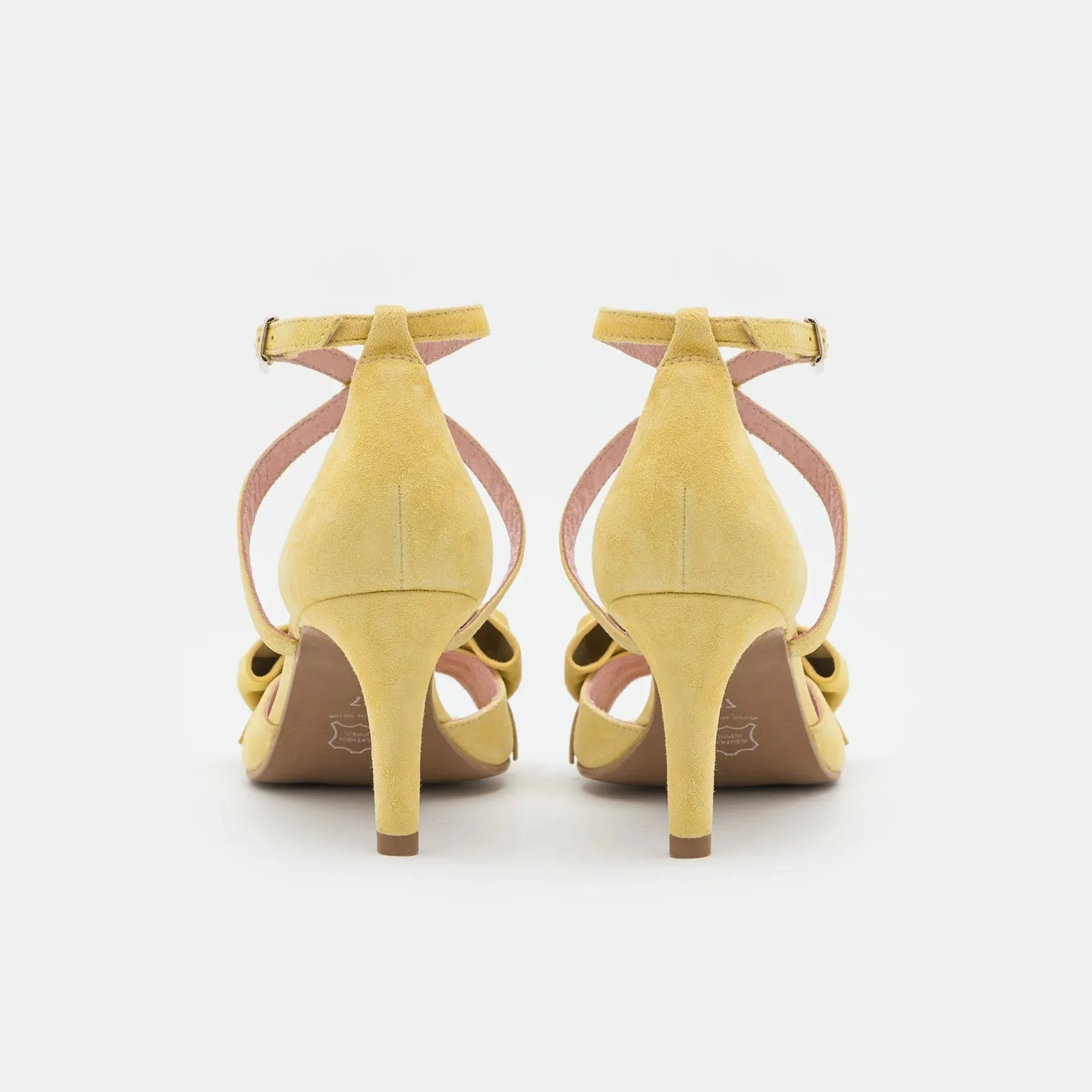 Suede Stiletto Sandal with Bow - Yellow