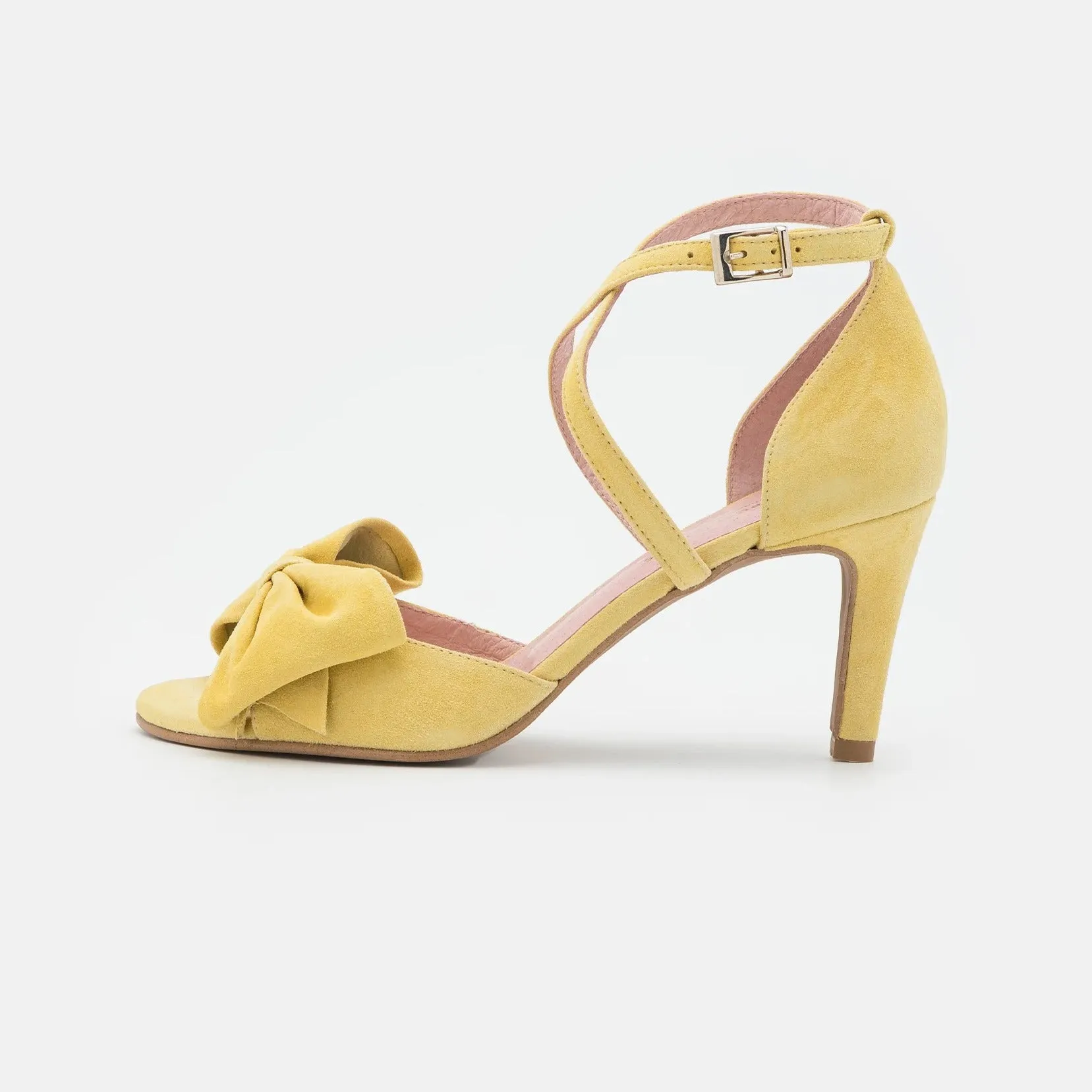 Suede Stiletto Sandal with Bow - Yellow