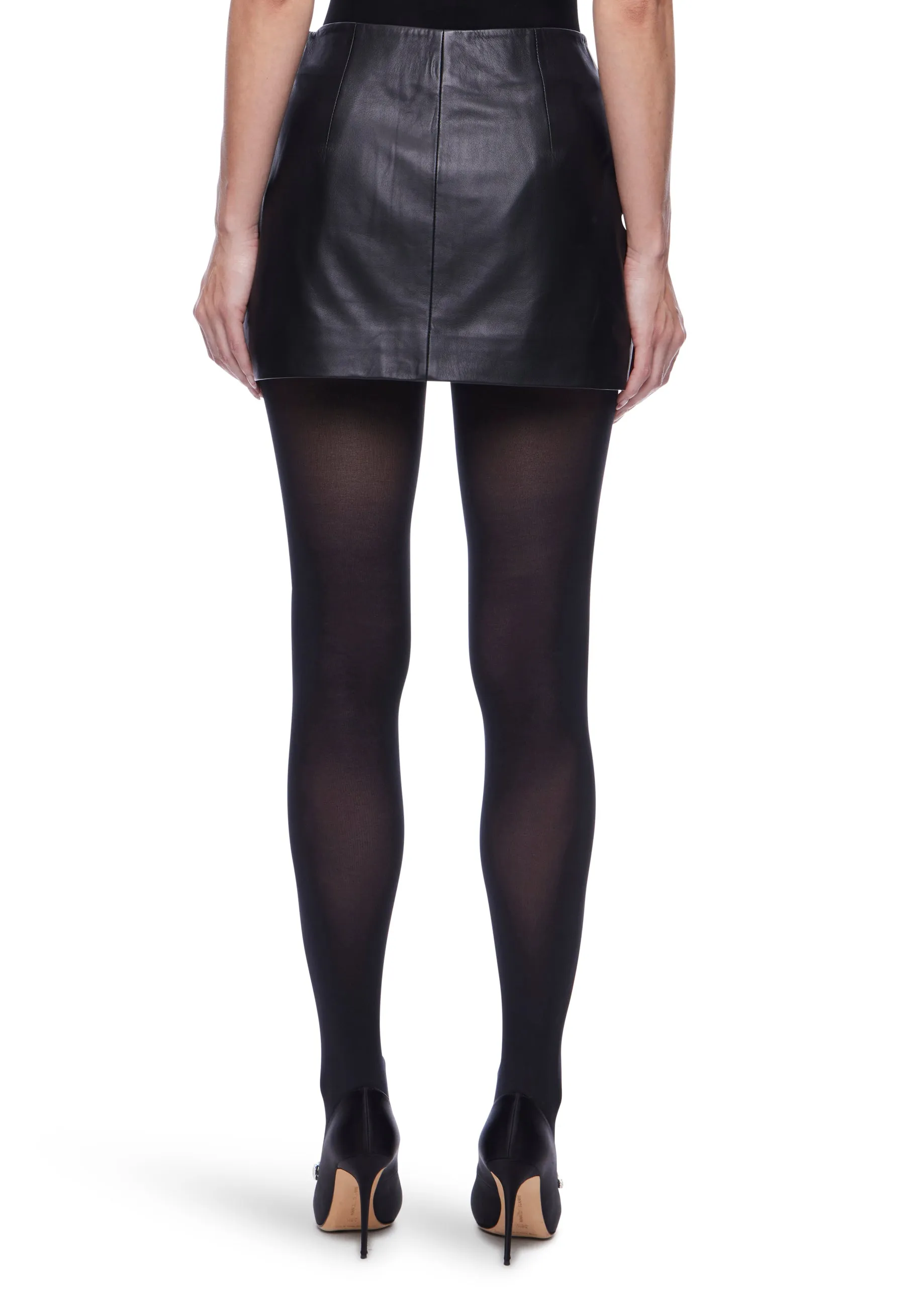 VIAVIA Genuine Leather Mini Skirt in Black