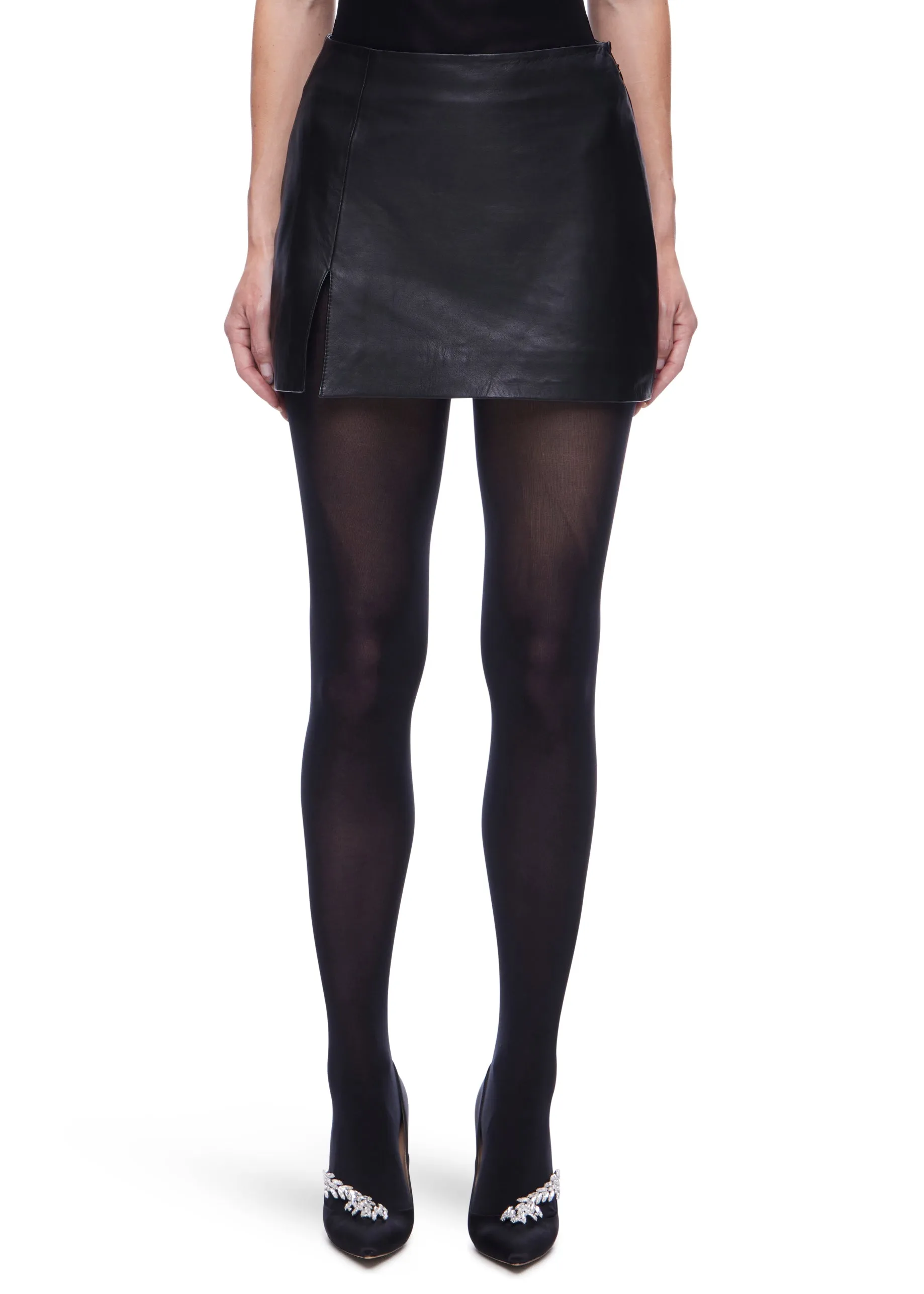 VIAVIA Genuine Leather Mini Skirt in Black